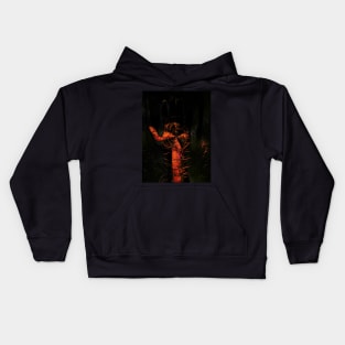 Digital collage and special processing. Hand full of spikes. Cursed. Orange and pink. Kids Hoodie